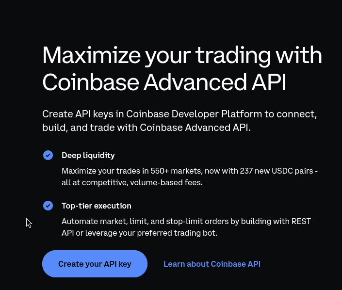 Coinbase API kulcs létrehozás 1. lépés