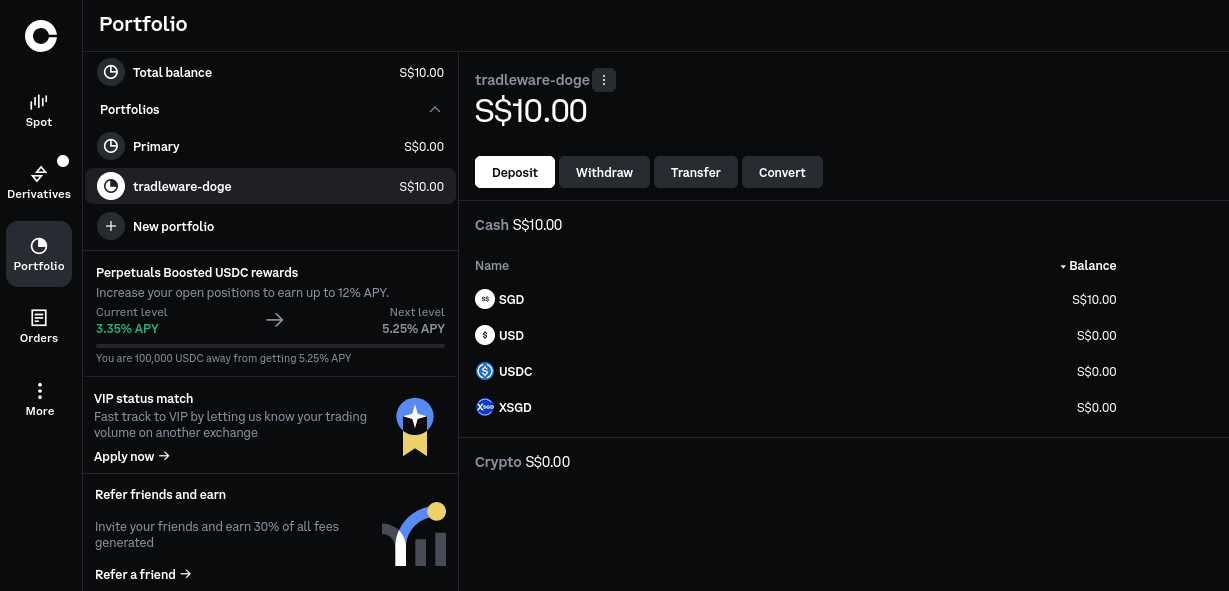 Coinbase portfolio creation